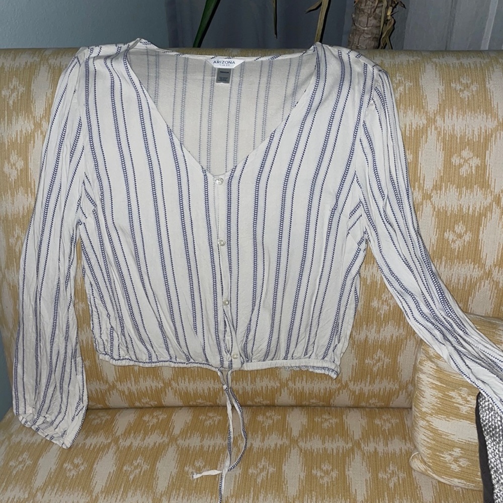 Women’s Blouse White Blue Buttons